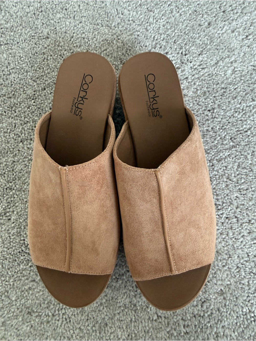 Corkys “Take Notes” Women's Tan Suede Slide Sandals | 10 - Picture 2 of 5